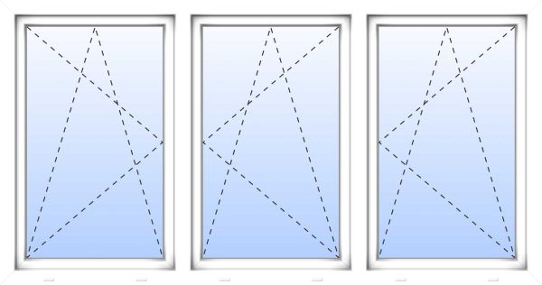Kunststoff Fenster &quot;MARTIN&quot; 74 mm 2-fach Verglasung symmetrisch Dreh-Kipp / Dreh-Kipp / Dreh-Kipp 3-flügelig