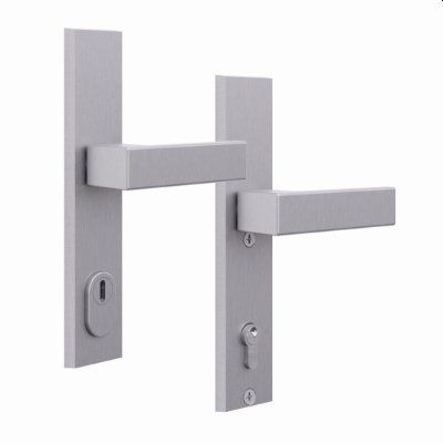 Edelstahl Drücker-Drücker (Silber, eckig, Langschild) für Aluminium-Stahl Türen der Stärke 82 mm