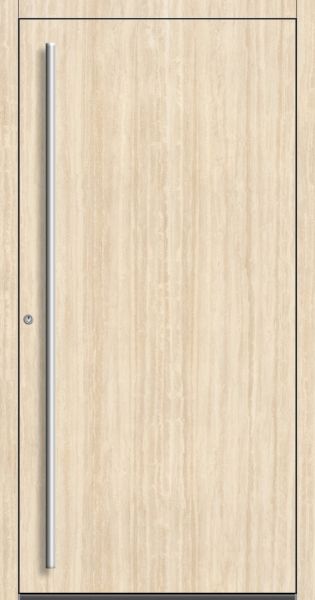 Außenansicht Aluminium-Stein-Tür Travertino Classico innen öffnend DIN links