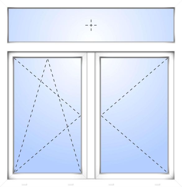 Kunststoff Fenster &quot;DAVID&quot; 74 mm 3-fach Verglasung symmetrisch Dreh / Dreh-Kipp Stulp mit Oberlicht fest 2-flügelig