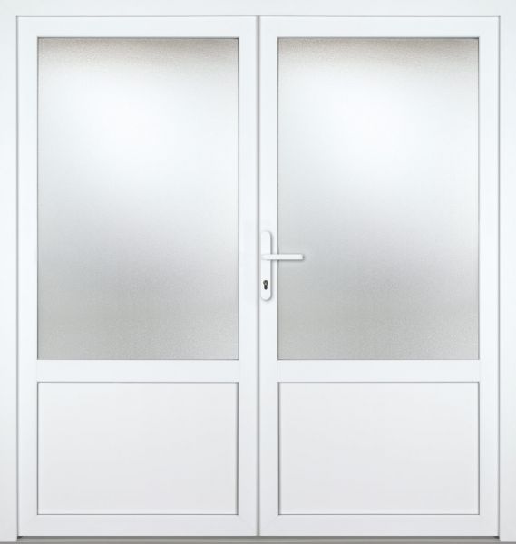 Kunststoff-Aluminium Nebeneingangstür &quot;CELINE-M&quot; 74 mm 2-flügelig Doppeltür symmetrisch